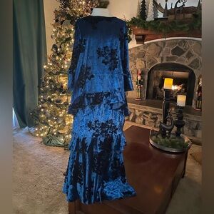 Zadie B SKYELYN VELVET TOP and SKIRT Size L Sapphire Blue